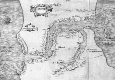 コンスタンティノープル海峡（現在のボスポラス海峡）を示す平面図 - 1629年（ルイ13世・ル・ジュストの時代）に編集された「1621年に王の命により行われた航海」より 作： Unknown artist