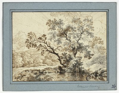 樹木が茂った風景の中の池 作： Unknown artist