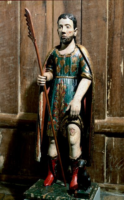 人気のアート。"Saint Roch" 聖人はペストのブボンを足に乗せている。18世紀の匿名の彫刻。サンパウロ、美術博物館 作： Unknown artist