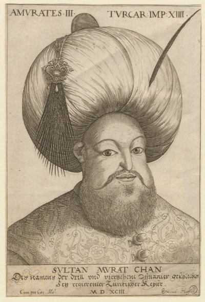 Portrait de Mourad III (1546-1595), sultan ottoman - Murad III (1546-1595), Sultan of Ottoman Empire - Anonymous - 1593 - Etching - 18,5x12,3 - Private Collection 作： Unknown artist