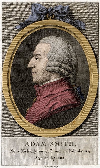 スコットランドの哲学者・経済学者であるアダム・スミス（1723～1790）の肖像。 作： Unknown artist