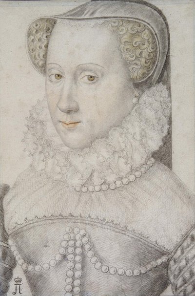 アンナ（アンネ）・デステ（1531-1607）（ヌムール公爵夫人）の肖像、匿名。紙に黒チョークとサンギーヌ、サイズ：30,6x20,9 作： Unknown artist