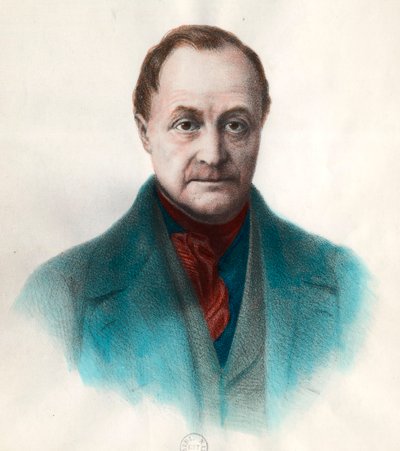フランスの哲学者、オーギュスト・コンテ（1798-1857）の肖像。19世紀のエングレーヴィング。個人蔵。 作： Unknown artist