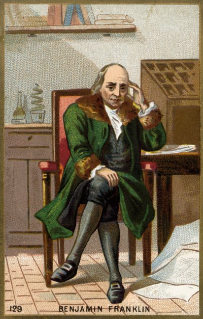アメリカの政治家、記念家、パンフレット作家、物理学者であるベンジャミン・フランクリン（1706 - 1790）の肖像。 作： Unknown artist