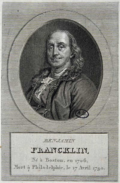アメリカの政治家・物理学者ベンジャミン・フランクリン（1706-1790）の肖像 作： Unknown artist