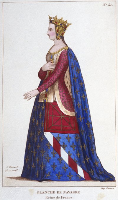 ナバラのブランシュ（1224-1283）の肖像 1236年にルー家のジョン1世の花嫁となったフランスの女王。1830年のエングレーヴィング 作： Unknown artist