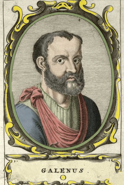 ギリシャの医師、クロード・ガリエン（Claudio Galeno or Claudius Galenus or Galen, v. 131 - v. 201）の肖像。18世紀のエングレーヴィング。 作： Unknown artist