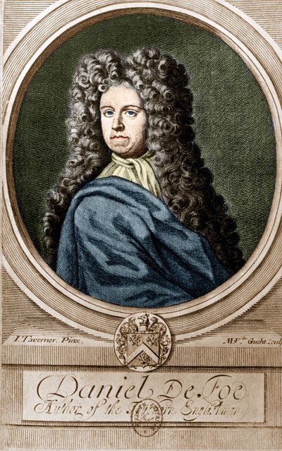 小説「ロビンソン・クルーソー」を執筆したイギリスの作家・ジャーナリスト、ダニエル・デフォー（1660 - 1731）の肖像。 作： Unknown artist