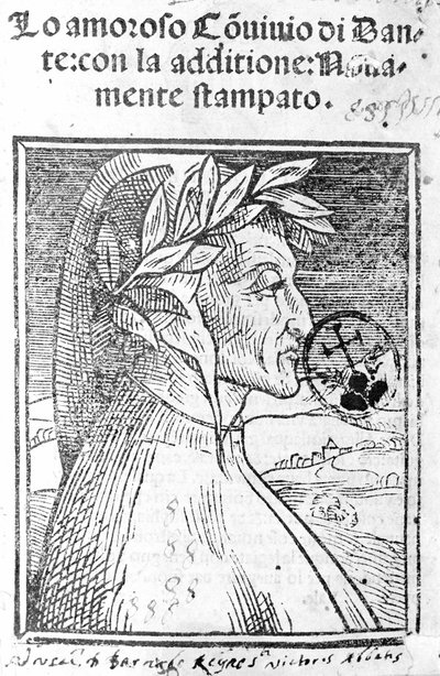 イタリアの詩人、ダンテ・アリギエーリ（1265〜1321）の肖像。Il Convivio "の正面図 作： Unknown artist