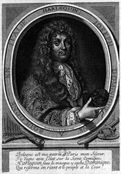 ドミニク（ドメニコ・ジュゼッペ）・ビアンコレッリ（1640-1688）の肖像 俳優、彼が演じたハーレクイン（アルレッキーノ）のキャラクターを生み出した。1660年にマザランがパリに連れてきたコメディ・イタリアーナの一座の一員である。 作： Unknown artist