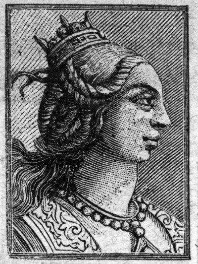 イタリア王ロタリア2世の娘エマの肖像で、966年にロタイヤと結婚し、カロリング王朝最後の王ルイ5世をもうけました。 作： Unknown artist