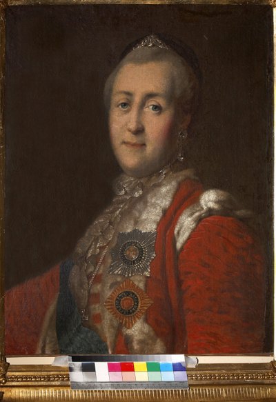 皇后キャサリン 2 世 (1729-1796) の肖像、匿名。 キャンバスに油彩、18 世紀後半、A.S. 州立博物館 プーシキン、モスクワ 作： Unknown artist