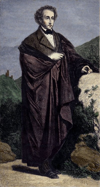 ドイツの作曲家、フェリックス・メンデルスゾーン・バルトルディ（1809-1847）の肖像。 作： Unknown artist