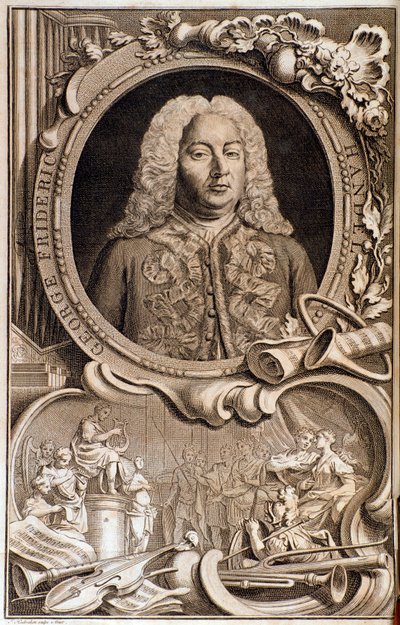 ゲオルク・フリードリヒ・ヘンデル（ou Handel）（1685-1759）の肖像 「アレキサンダーの饗宴」の正面図 18世紀。ボローニャ、civico museo bibliografico 作： Unknown artist
