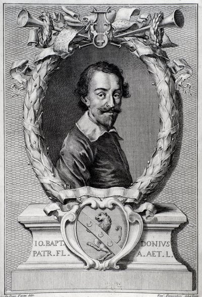 Giovanni Battista Doni (1596-1647) イタリアの音楽学者の肖像 "Lyra Barberin "の表紙からのエングレーヴィング 作： Unknown artist