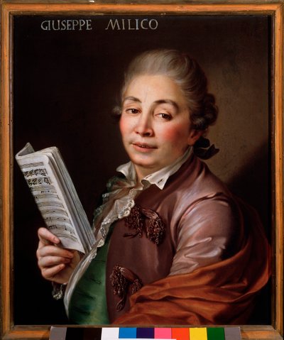 ジュゼッペ・ミリコ（1737-1802）の肖像 イタリアのカストラート 無名の絵画。18世紀 ボローニャ、civico museo musicale 作： Unknown artist