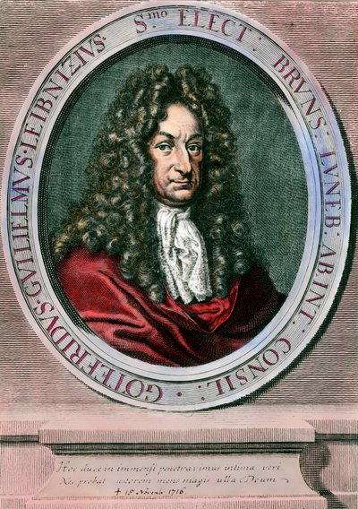 Gottfried Wilhelm Leibniz (1646-1716) ドイツの哲学者・数学者の肖像。18世紀のエングレーヴィング。個人蔵 作： Unknown artist