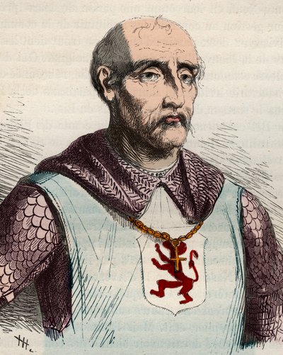 GuiまたはGuy de Dampierre (1226-1305) フランドル伯爵およびナミュール伯爵の肖像 - Theodore Juste (1818-1888)の "History of Belgium from the primitive times to the end of the regne of Leopold I "における1868年のエングレーヴィング。個人のコレクションです。 作： Unknown artist