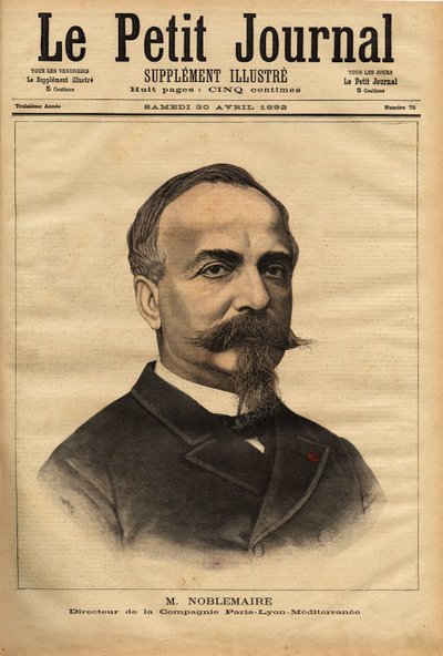 Gustave Noblemaire（1832-1924）の肖像画。彼は1869年までアルジェ-オラン間の鉄道建設を監督して成功を収めた後、パリに戻ってパリ・リヨン・メディテラニー社の指揮を執り、26年間その地位を維持した。 作： Unknown artist