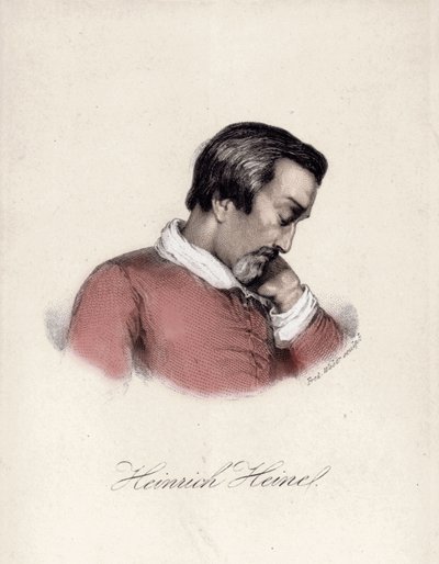 ドイツの作家、ハインリッヒ・ハイネ（1797-1856）の肖像。 作： Unknown artist