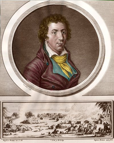 Jacques Pierre Brissot de Warville（1754 - 1793）の肖像。奴隷制度の廃止を支持する「黒子の友の会」を設立。18世紀のエングレーヴィング。個人蔵。 作： Unknown artist