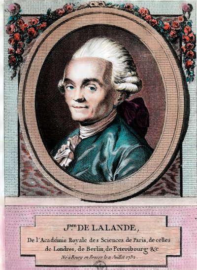フランスの天文学者、Jean Jerome Lefrancois de Lallande (1732 - 1807)の肖像。18世紀のエングレーヴィング。個人蔵。 作： Unknown artist