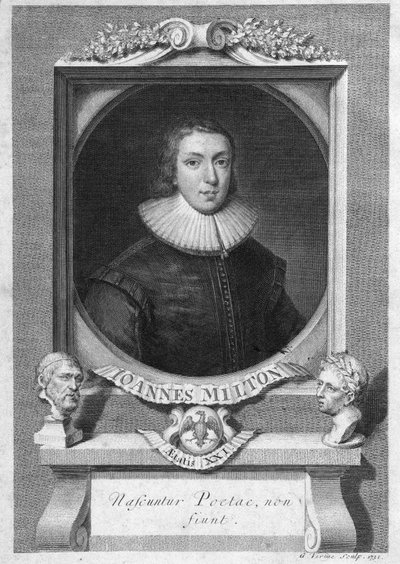 ジョン・ミルトンの肖像（イングランドの詩人・エッセイスト、1608年～1674年） エングレーヴィング 18世紀 作： Unknown artist