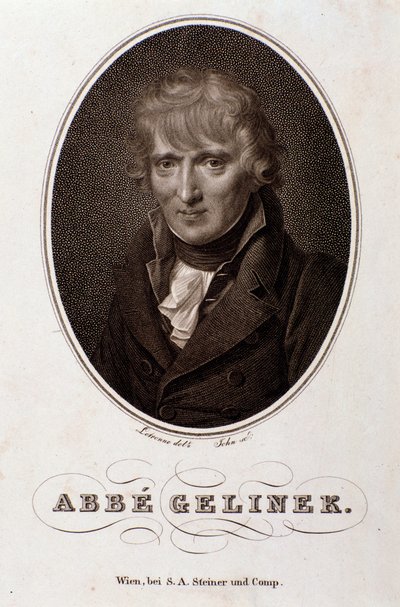 Josef Gelinek (Joseph) (1758-1825) オーストリアのピアニスト、作曲家、神学者の肖像 エングレーヴィング。19世紀ボローニャ、civico museo musico 作： Unknown artist