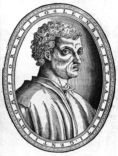 イタリアの人文主義者で建築家のレオン・バッティスタ・アルベルティ（1404 - 1472）の肖像、SD版エングレーヴィング。 作： Unknown artist
