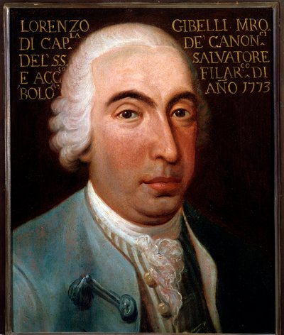 ロレンツォ・ジベッリ（1719-1812）イタリアの作曲家、カストラート（castrato）の肖像 匿名の絵画。1773.ボローニャ、音楽文献の市民博物館。 作： Unknown artist