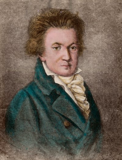 ドイツの作曲家、ルートヴィヒ・ヴァン・ベートーヴェン（1770-1827）の肖像。19世紀のエングレーヴィング。個人蔵。 作： Unknown artist