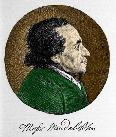 哲学者であり、近代ユダヤ教の真の創始者であるモーゼ（Moses）・メンデルスゾーン（1729 - 1786）の肖像。音楽家フェリックス・メンデルスゾーンの祖父。 作： Unknown artist