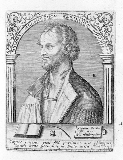 ドイツの宗教改革者、フィリップ・メランヒトン（メランション）（1497 - 1560）の肖像。エングレーヴィング。 作： Unknown artist