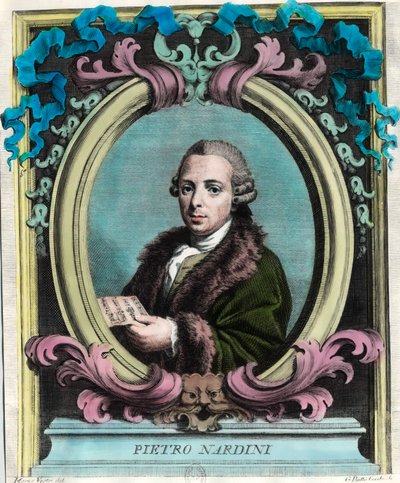 イタリアのヴァイオリニスト・作曲家、ピエトロ・ナルディーニ（1722-1793）の肖像。18世紀のエングレーヴィング。個人蔵。 作： Unknown artist