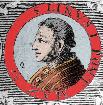 教皇リン（Linus, San Lino）の肖像 ペテロの後継者であるローマの前夜祭。1世紀。19世紀のエングレーヴィング。 作： Unknown artist