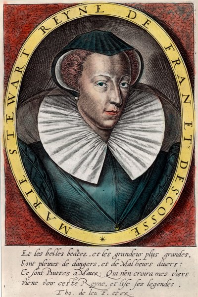 フランスとスコットランドの女王、マリー・スチュアート（1542 - 1587）の肖像。16世紀のエングレーヴィング。個人蔵。 作： Unknown artist