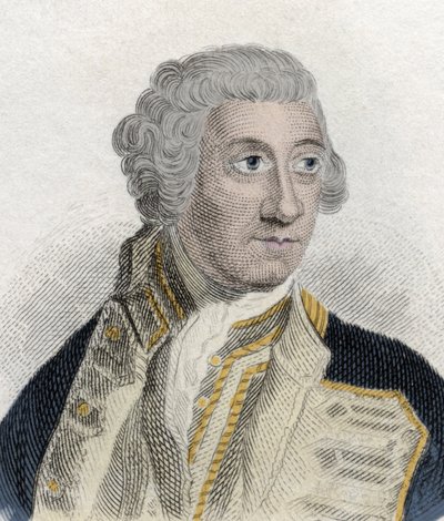 英国王立海軍の提督であり、第一卿であったサー・チャールズ・サンダース（1715年頃～1775年）の肖像。19世紀のエングレーヴィング。 作： Unknown artist