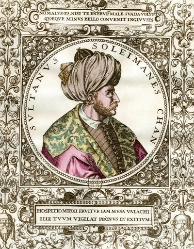 ソリマン・マグニフィセント（1494-1566）オスマン帝国のスルタンの肖像。16世紀のエングレーヴィング。個人蔵。 作： Unknown artist