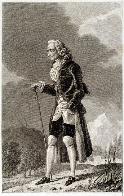 フランスの作家・哲学者であるヴォルテール（1694 - 1778）の肖像（高齢者）。 作： Unknown artist