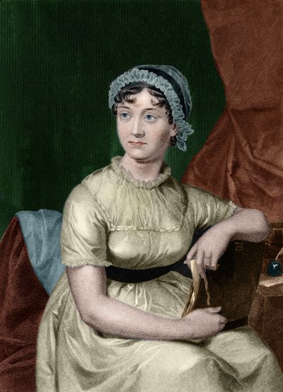 イギリス人作家ジェーン・オースティン（1775-1817）の肖像 伝記作家エバート・アウグストゥス・デュキンク（1816-1878）の著書「Portrait gallery of eminent men and women of Europe and America」からのエングレーヴィング。1893年、第1巻 作： Unknown artist