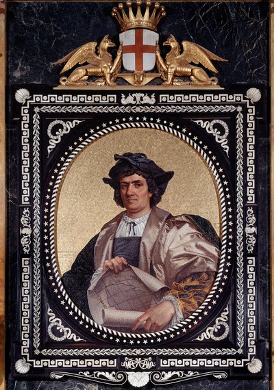 イタリアの航海士クリストファー・コロンブス（Christopher Columbus、Cristoforo Colombo、Cristobal Colon）（1451-1506）の肖像 モサイク 作： Unknown artist