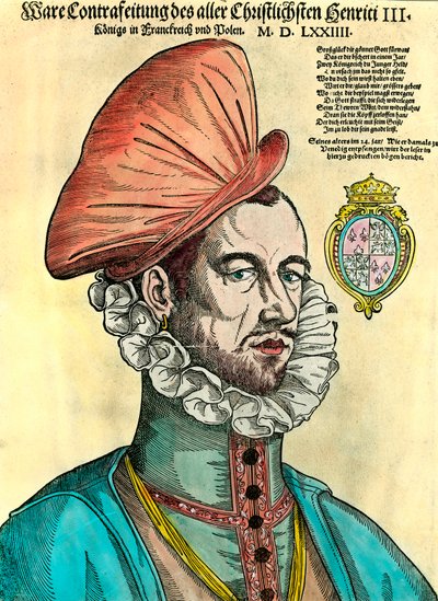 フランス王アンリ3世（1551 - 1589）の肖像。16世紀のエングレーヴィング。 作： Unknown artist