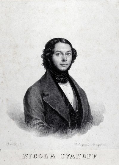ロシアの歌手、ニコラ・イヴァノフ（Nikolai Kuzmiv Ivanov 1810-1880）の肖像。 作： Unknown artist
