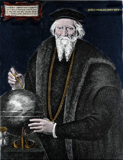 父と共にラブラドールとニューファンドランドを発見した航海士Sebastiano Caboto（Sebastien Cabot）（1476 - 1557）の肖像。エングレーヴィングです。 作： Unknown artist