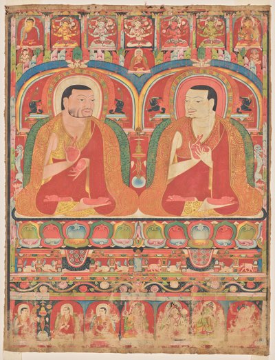 Kagyu Order の 2 人の血統マスターの肖像: Phagmo Drupa (1110–1170) と Tashipel (1142–1210) 作： Unknown artist
