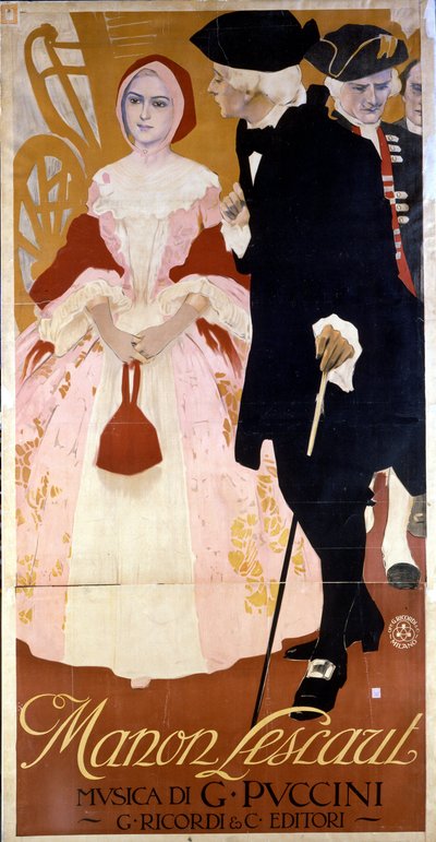 ジャコモ・プッチーニ（1858-1924）のオペラ「マノン・レスコー」のポスター 1893年頃 作： Unknown artist