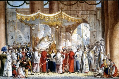 1835年にローマで行われた教皇グレゴワール16世（1765-1846）の行列。 作： Unknown artist