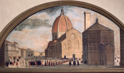 フィレンツェ、サンタ・マリア・デル・フィオーレ大聖堂前広場の行列（絵画、1650年頃 作： Unknown artist
