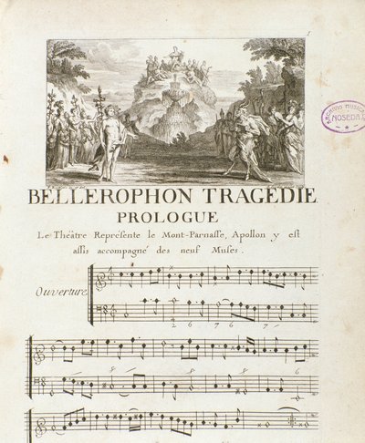 ジャン・バティスト・リュリ(Giovanni Battista Lulli) (Jean-Baptiste) (1632-1687)によるプロローグ付き5幕の悲劇「ベレロフォン」Lyriqueのプロローグ。1714. 作： Unknown artist