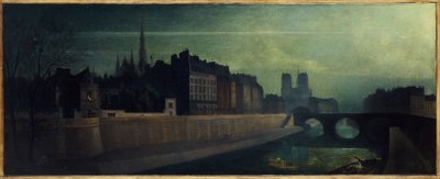 1860年頃のオルフェーヴル通り、サン・ミッシェル橋、ノートルダム寺院、現在の1区と4区の夜景、1855年から1865年の間（油彩・カンヴァス） 作： Unknown artist